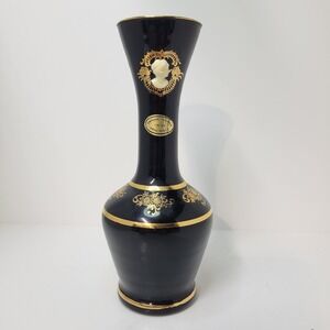 Original Toscana Vase Black Gold Cameo Italian Hand-Arbeit Decor